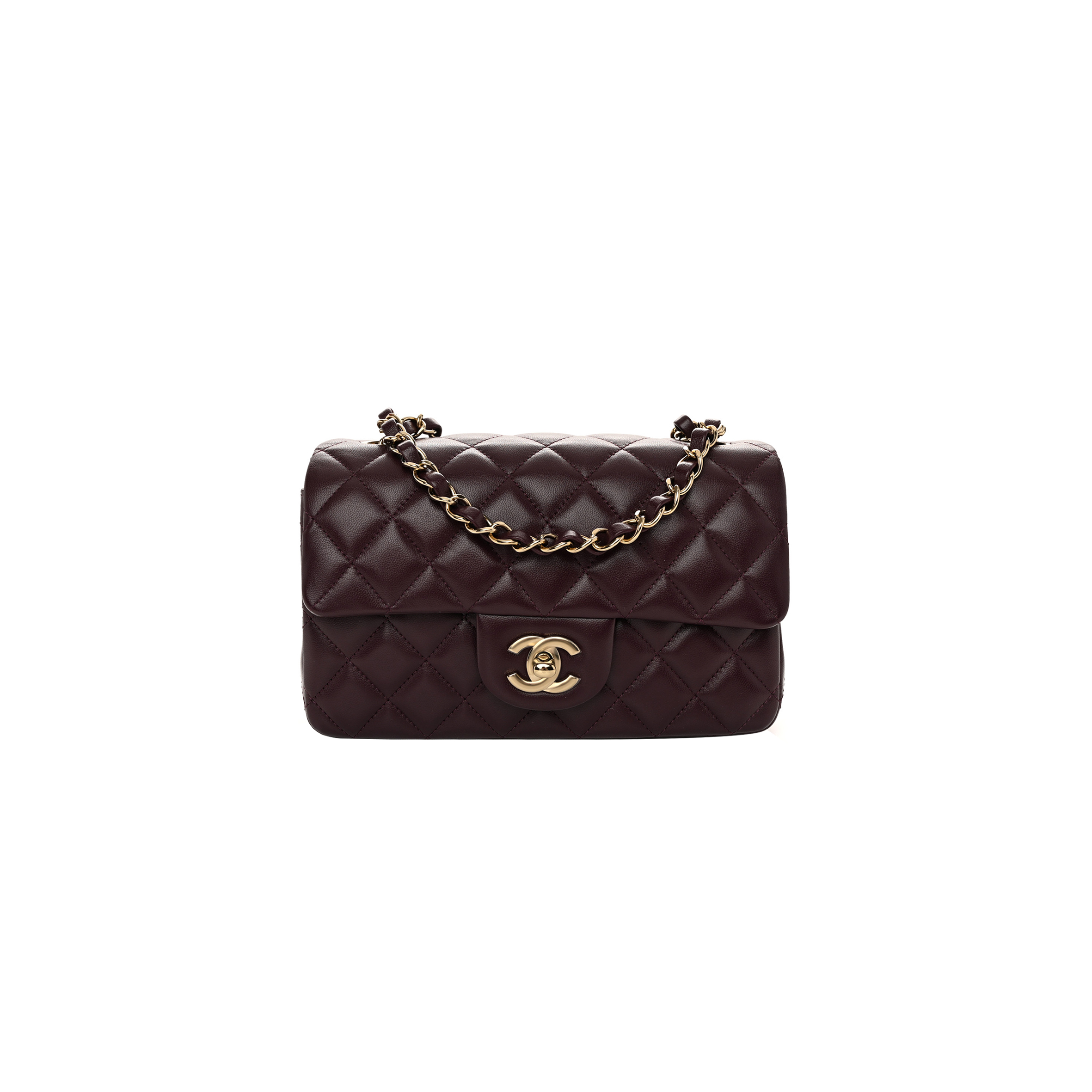 CHANEL LAMBSKIN QUILTED MINI RECTANGULAR FLAP BURGUNDY AS1116 (20*13*6cm)